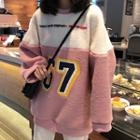 Two-tone Printed Faux Shearling Pullover