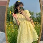 Puff-sleeve Mini A-line Dress Light Yellow - One Size