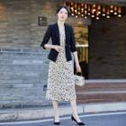 3/4-sleeve Blazer / Print Midi A-line Dress