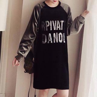 Sequined Lettering Velvet Long Pullover