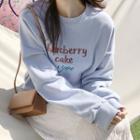 Letter-embroidered Boxy Sweatshirt Sky Blue - One Size