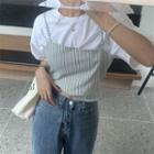 Long-sleeve Striped Mock Two-piece Top White - One Size