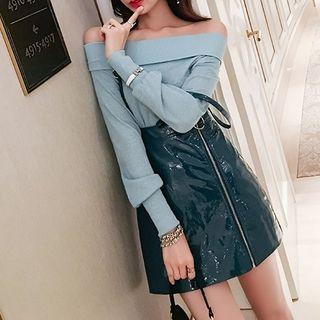 Suspender Faux Leather Skirt