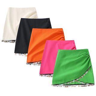 Sequin Fringed Trim Mini A-line Skirt