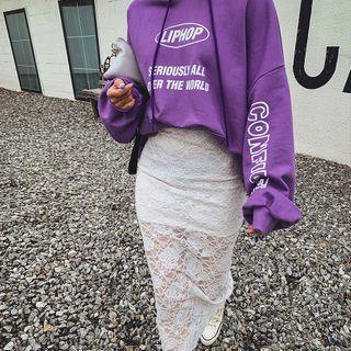 Letter-printed Kangaroo-pocket Oversized Hoodie