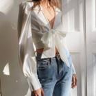 V-neck Ribbon Cropped Blouse