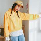 Mock Two-piece Shirt Panel Hoodie Yellow - One Size