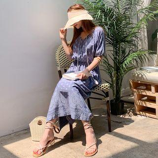 Tie-neck Long Patterned Dress