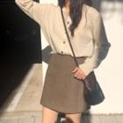 Plain Single-breasted Coat / High-waist Mini A-line Skirt