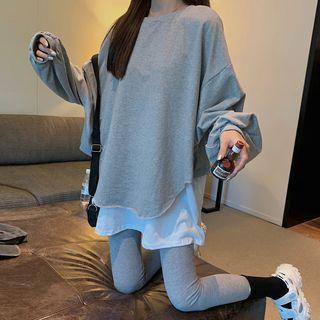 Mock Two Piece Long Sleeve Sweatshirt / Plain Skinny Pants