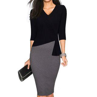 V-neck Panel 3/4-sleeve Dress