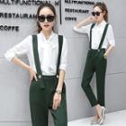 Set: Bow Neck Blouse + Strapped Straight Fit Pants