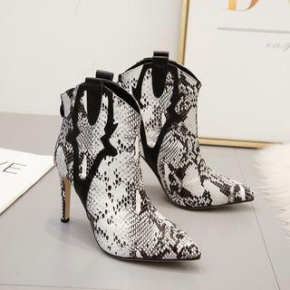 Snake Print High Heel Short Boots