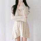 Plain V-neck Cable-knit Dress