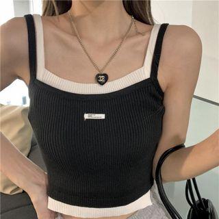 Mock Two-piece Color Block Cropped Camisole Top