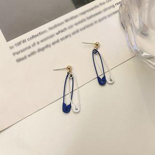 Safety Pin Alloy Fringed Earring 1 Pair - S925 Silver - Blue & White - One Size