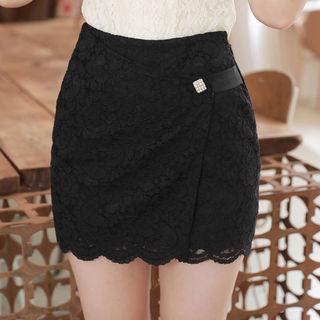 Inset Shorts Faux-pearl Lace Miniskirt
