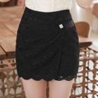 Inset Shorts Faux-pearl Lace Miniskirt