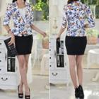 Set: Patterned Elbow-sleeve Blazer + Pencil Skirt / + Camisole Top