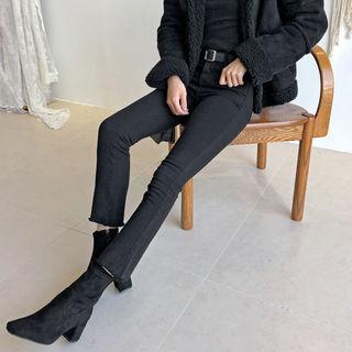 Frayed Fleece-lined Straight-cut Pants