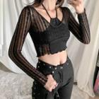 Halter-neck Lace Panel Cropped T-shirt