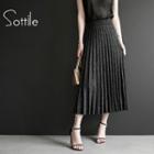Tie-waist Pleated A-line Midi Skirt