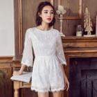 3/4-sleeve Embroidered Lace Playsuit
