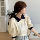 Puff-sleeve Polo Shirt / Pleated Skirt