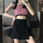 Sleeveless Lace Panel Top / Irregular Skirt