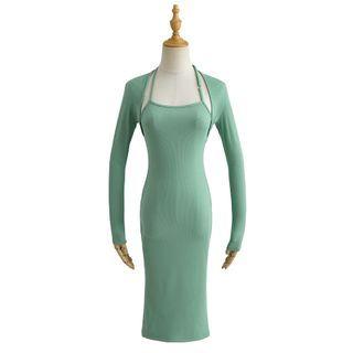 Long-sleeve Halter-neck Sheath Dress