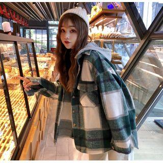 Plaid Hooded Button-up Jacket