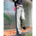 Mid-waist Two-tone Washed Loose-fit Jeans