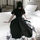 Irregular Short-sleeve Dress / Print Midi Skirt