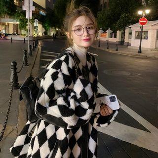 Argyle Print Button-up Jacket Argyle - Black & White - One Size