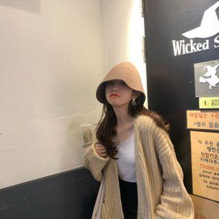 V-neck Knit Cardigan Khaki - One Size