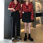 Printed Shirt / High Waist Straight-cut Pants / High Waist Wide-leg Shorts