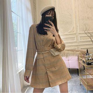 Plaid Double Breasted Mini Blazer Dress