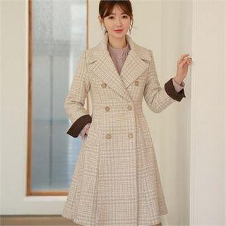 Double-breasted Flared Plaid Coat
