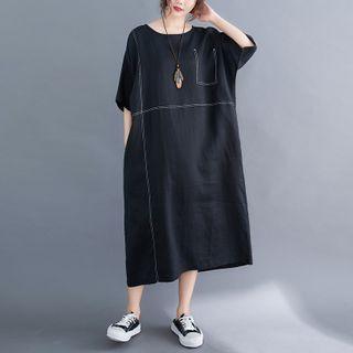 Dolman-sleeve Contrast Stitching Midi Dress