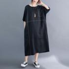 Dolman-sleeve Contrast Stitching Midi Dress