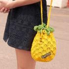 Pineapple Crochet Bucket Bag With Logo Brooch Yellow - One Size