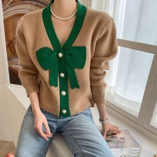 Contrast-trim Ribbon-detail Cardigan