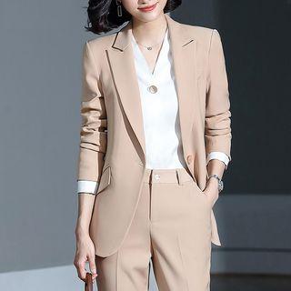 Single-breasted Blazer / Mini Fitted Skirt / Dress Pants / Long-sleeve Shirt / Set