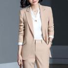 Single-breasted Blazer / Mini Fitted Skirt / Dress Pants / Long-sleeve Shirt / Set