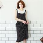 Stripe-pattern Suspender Dress