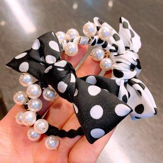 Polka Dot Bow Faux Pearl Hair Tie