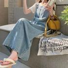 Short-sleeve Asymmetrical Cardigan / Pocket-detail Denim Overall Dress