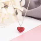 925 Sterling Silver Rhinestone Heart Necklace Ns296 - One Size