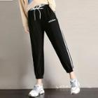 Striped Letter Embroidered Cropped Harem Pants