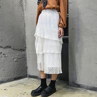 Lace Layered Midi Skirt
